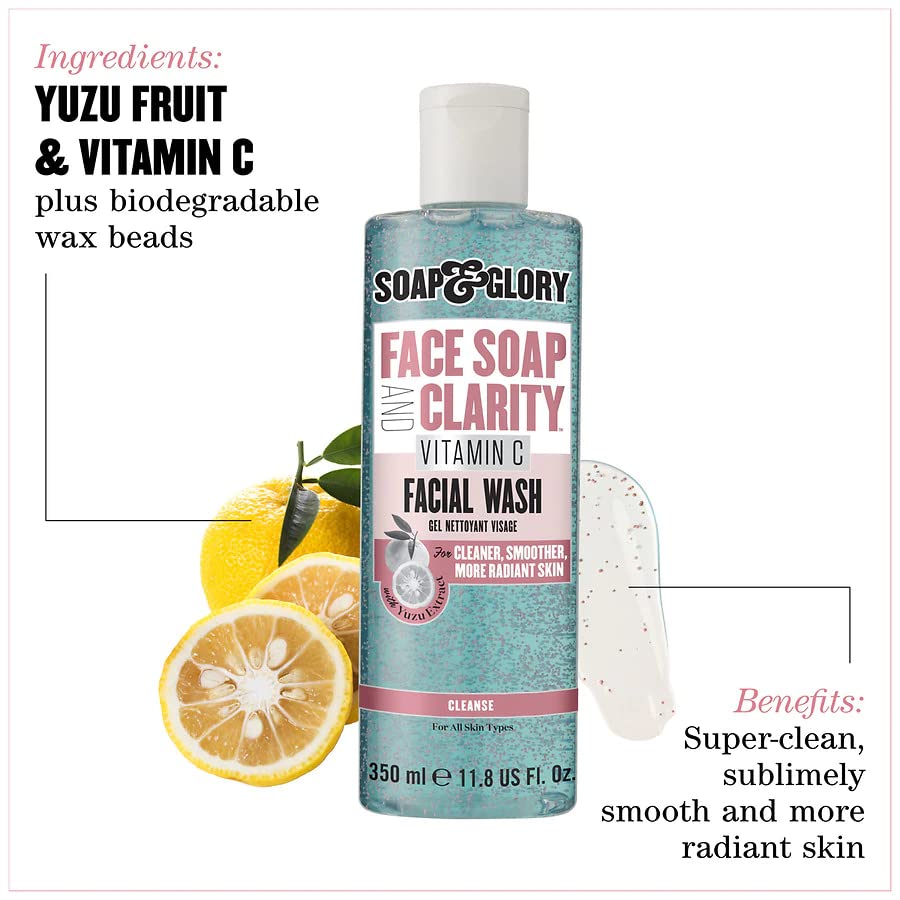 Soap & Glory Vitamin C Brightening Facial Cleanser — 3-in-1 Foaming Cleanser, Makeup Remover & Exfoliant | 11.8 fl oz
