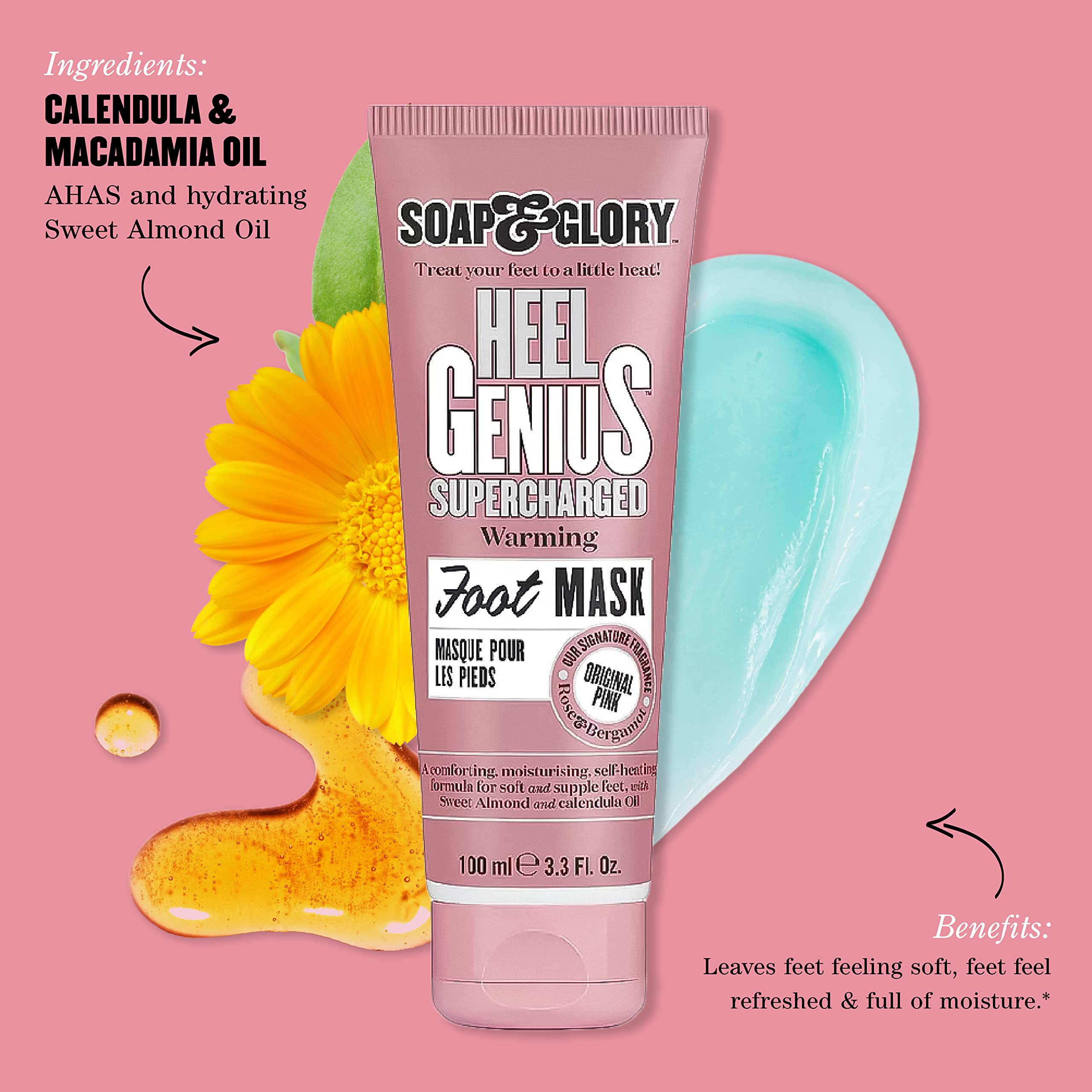 Soap & Glory Original Pink Heel Genius Self-Heating Foot Mask – Hydrating Exfoliating Treatment (100ml)