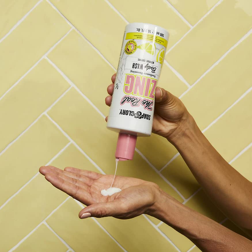Soap & Glory The Real Zing Radiance-Boosting Body Wash – Hydrating with AHAs, Citrus Scent, 500ml