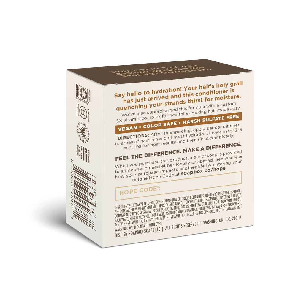 Soapbox Hair Conditioner Bar with Coconut Oil – Moisturizing, Vegan, Sulfate Free | 2oz Solid Conditioner