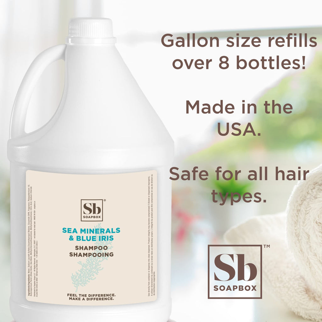 Soapbox Sea Minerals & Blue Iris Shampoo – Vegan, Color Safe, Sulfate-Free Refill Gallon