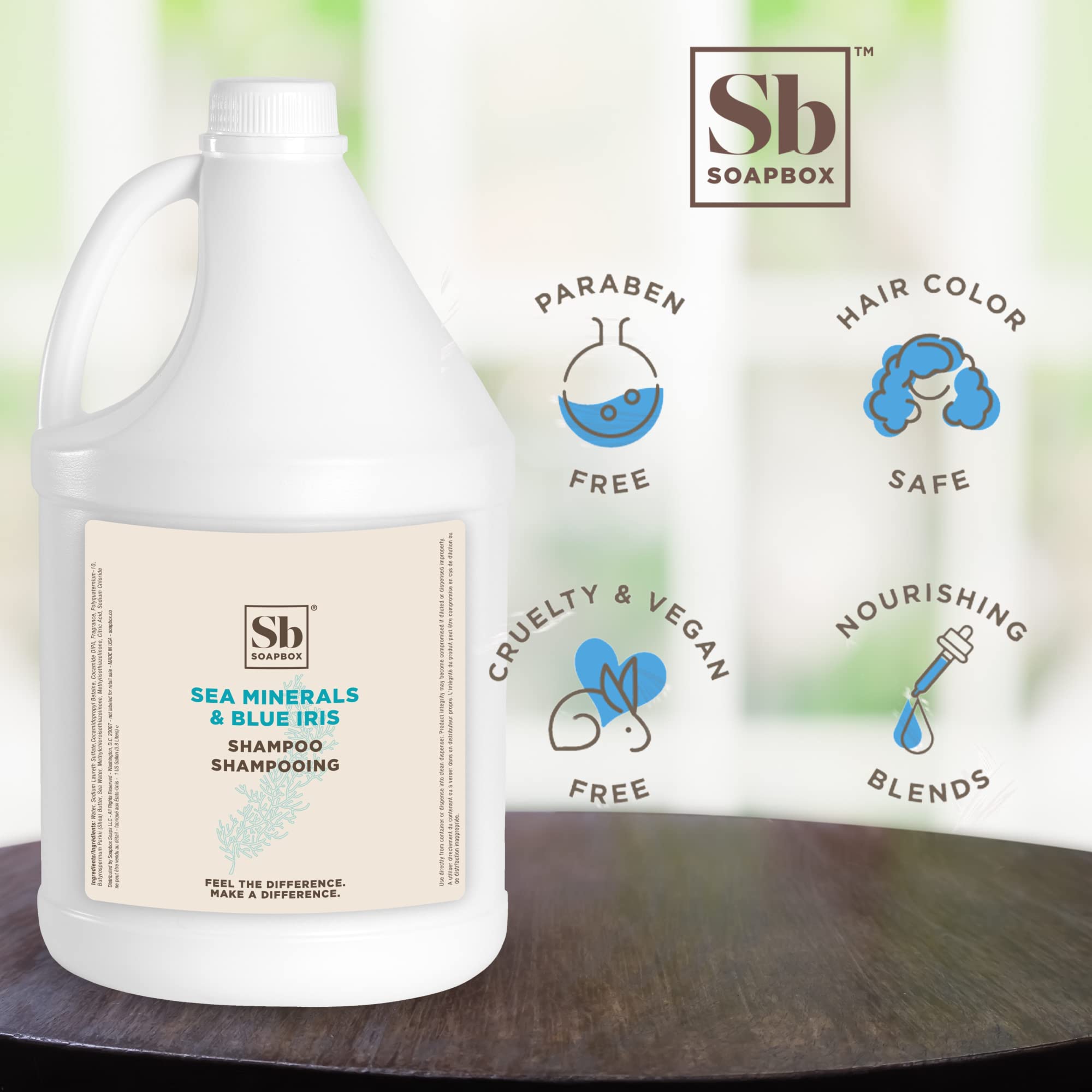 Soapbox Sea Minerals & Blue Iris Shampoo – Vegan, Color Safe, Sulfate-Free Refill Gallon