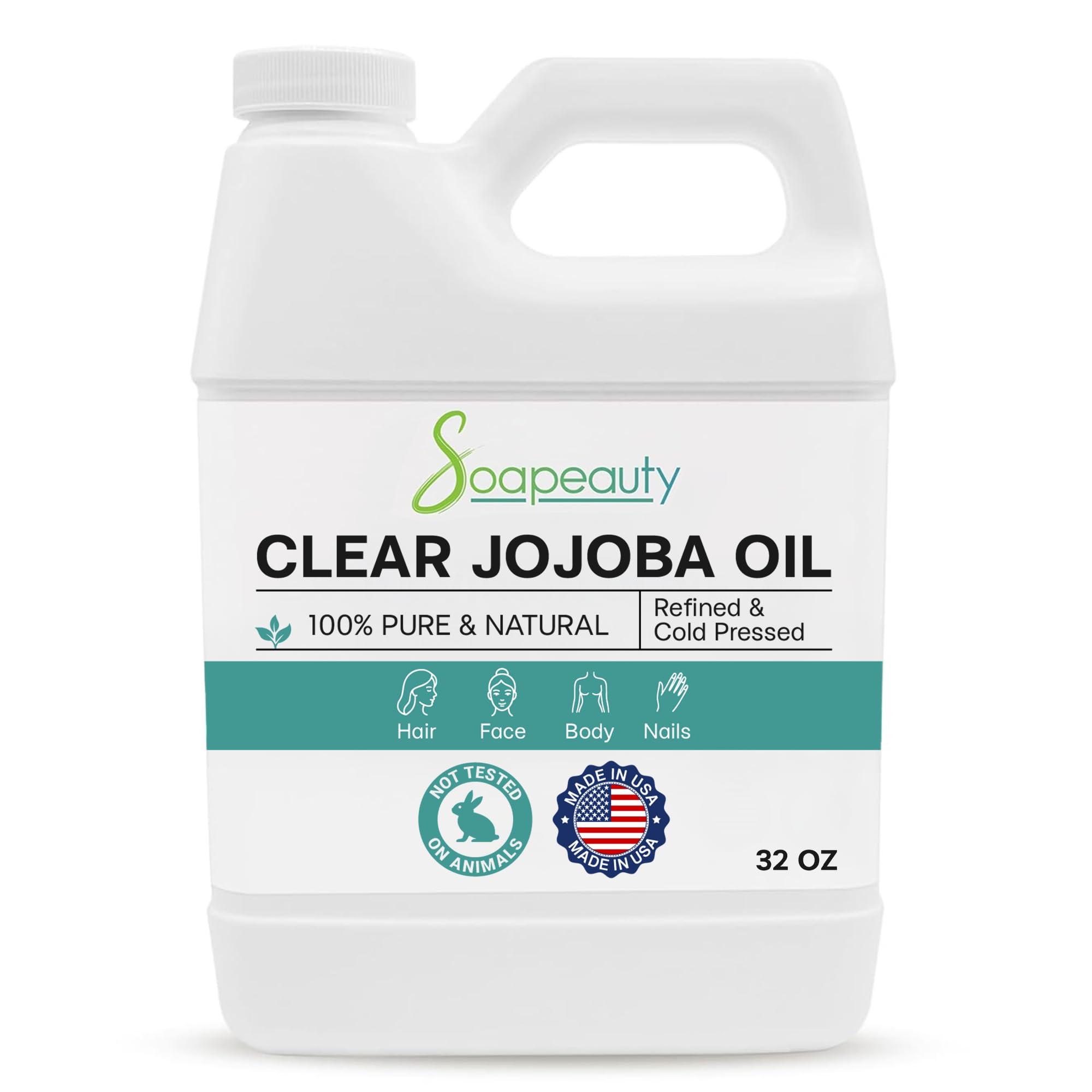Soapeauty Clear Jojoba Oil – 100% Pure & Natural, Refined, Cold-Pressed, Hexane-Free | 32 oz