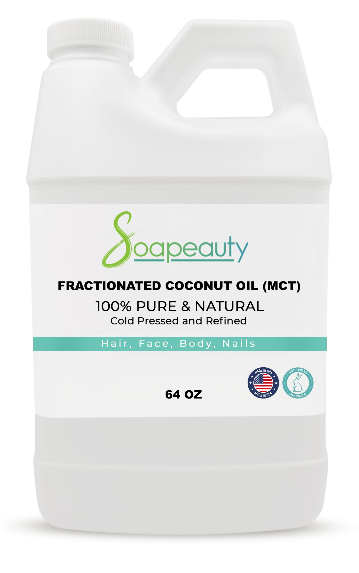 Soapeauty Fractionated Coconut Oil – 64 oz, 100% Natural Carrier for Skin, Hair & Soap Making