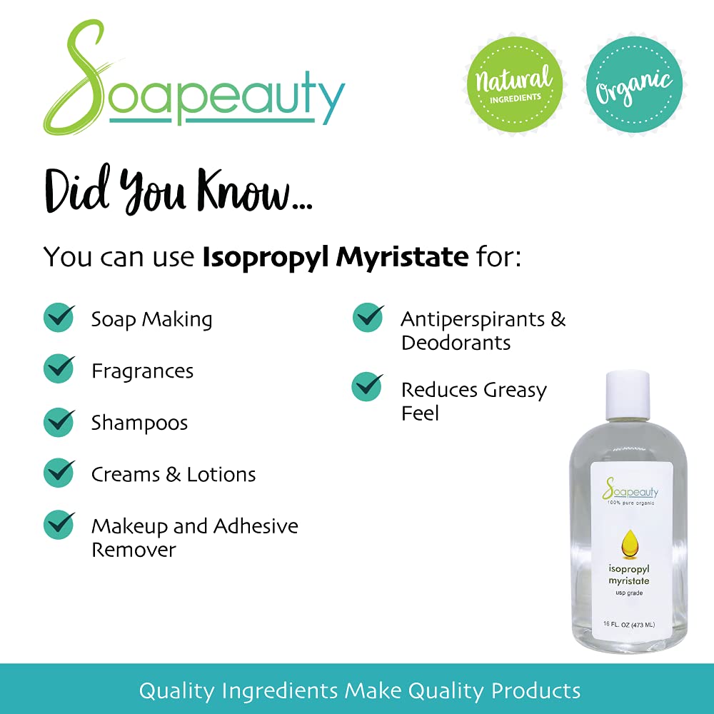 Soapeauty Isopropyl Myristate Cosmetic Grade – 16 oz for Soap Making, Creams & Deodorants
