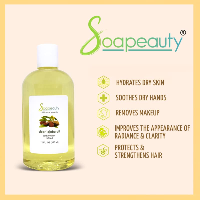 Soapeauty Clear Jojoba Oil – 100% Pure & Natural, Refined, Cold-Pressed, Hexane-Free | 32 oz