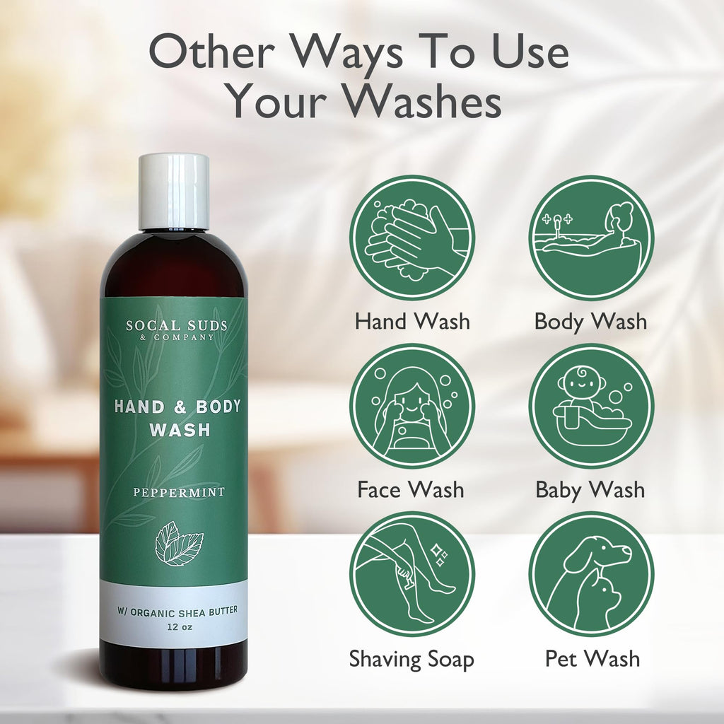 SoCal Suds & Company Organic Shea Butter Body Wash – Peppermint Castile Soap (12oz)