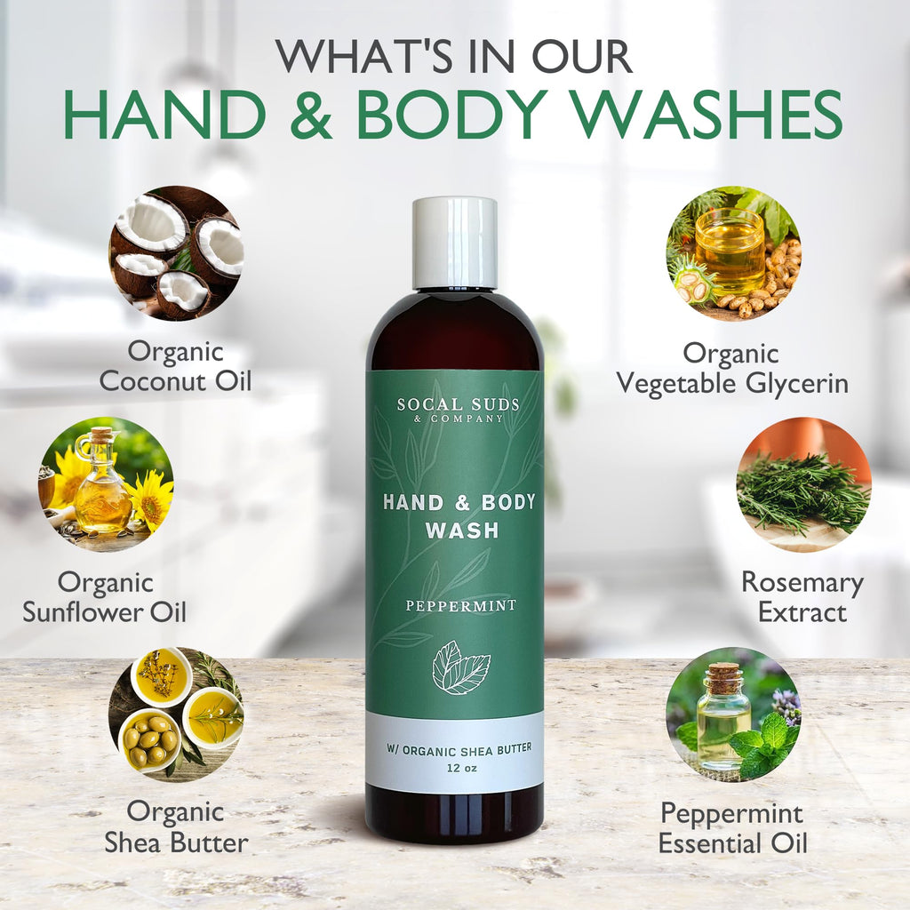 SoCal Suds & Company Organic Shea Butter Body Wash – Peppermint Castile Soap (12oz)