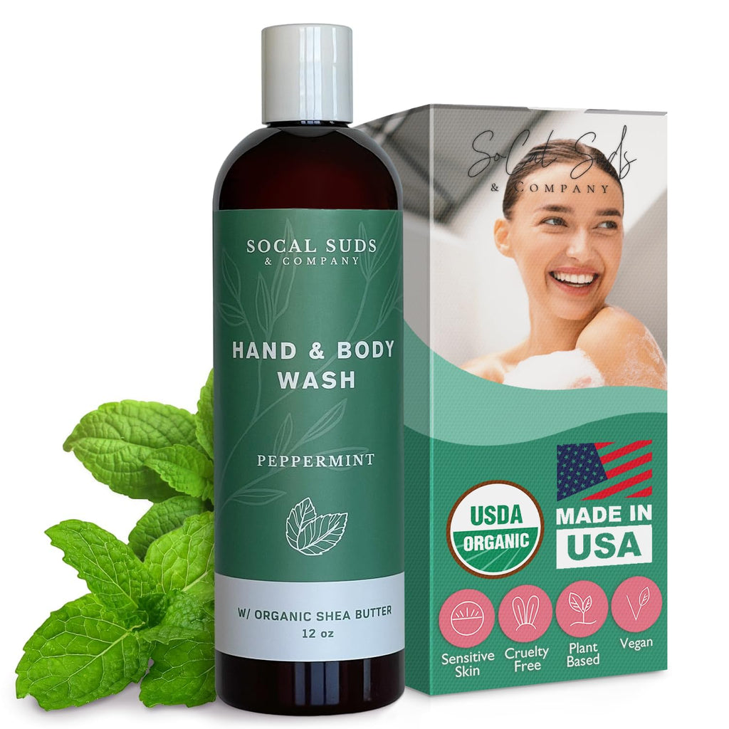 SoCal Suds & Company Organic Shea Butter Body Wash – Peppermint Castile Soap (12oz)