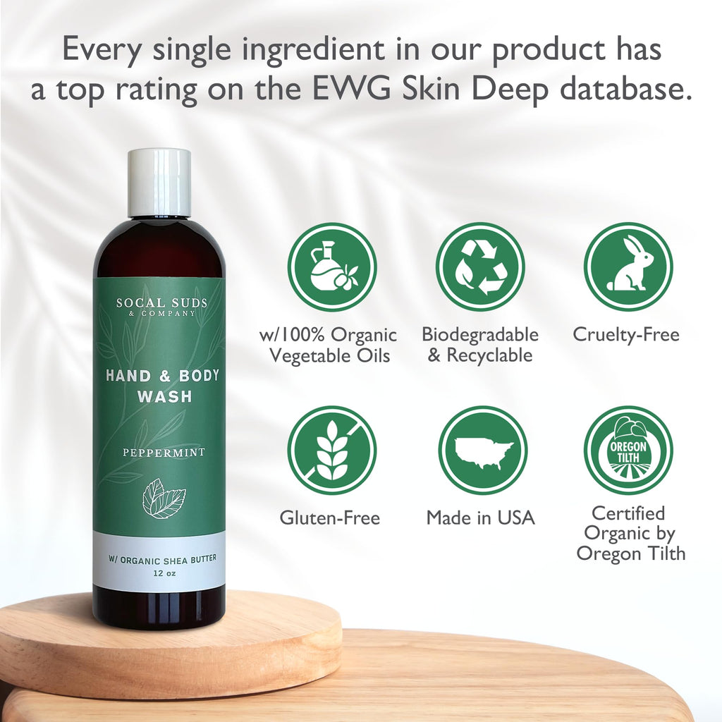 SoCal Suds & Company Organic Shea Butter Body Wash – Peppermint Castile Soap (12oz)