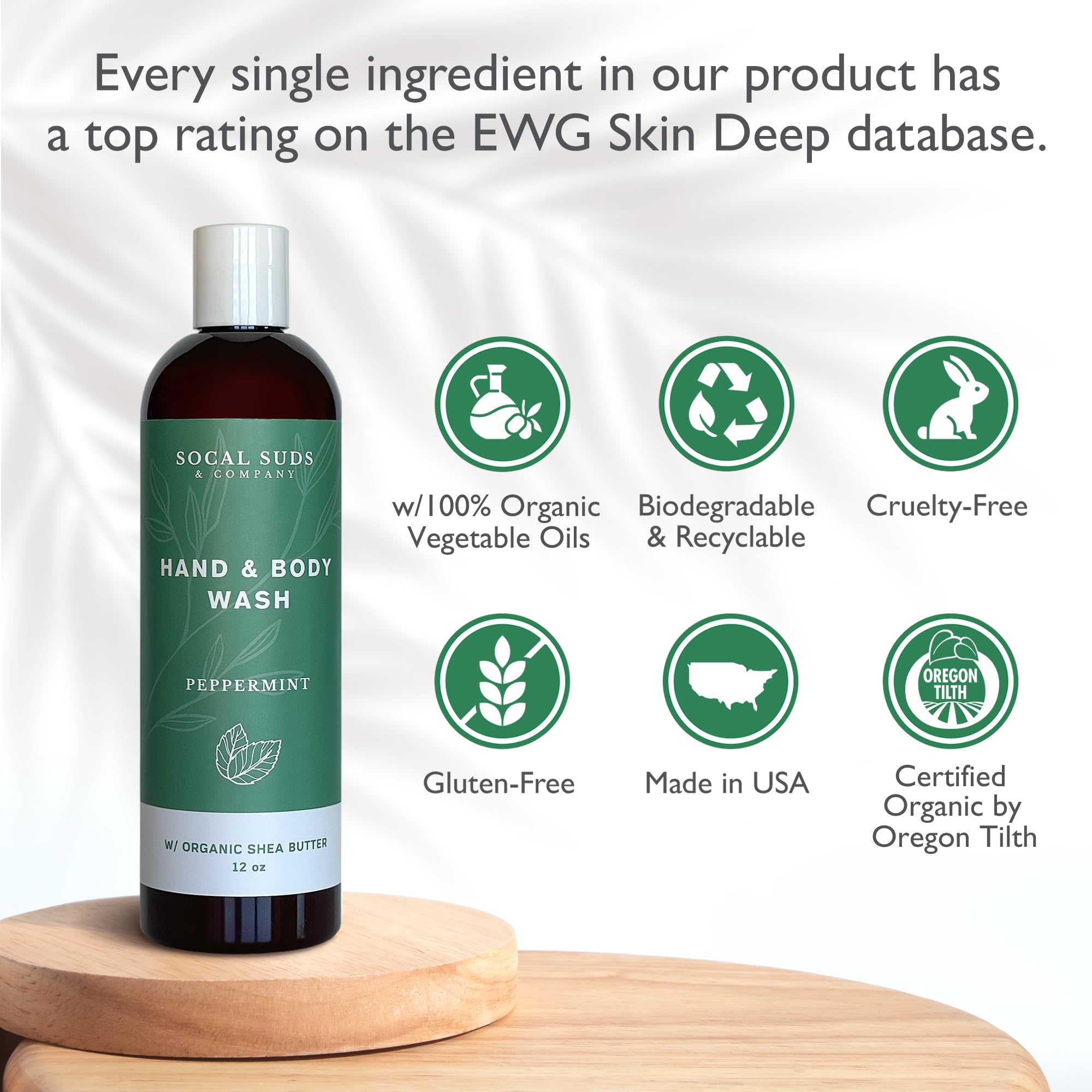 SoCal Suds & Company Organic Shea Butter Body Wash – Peppermint Castile Soap (12oz)