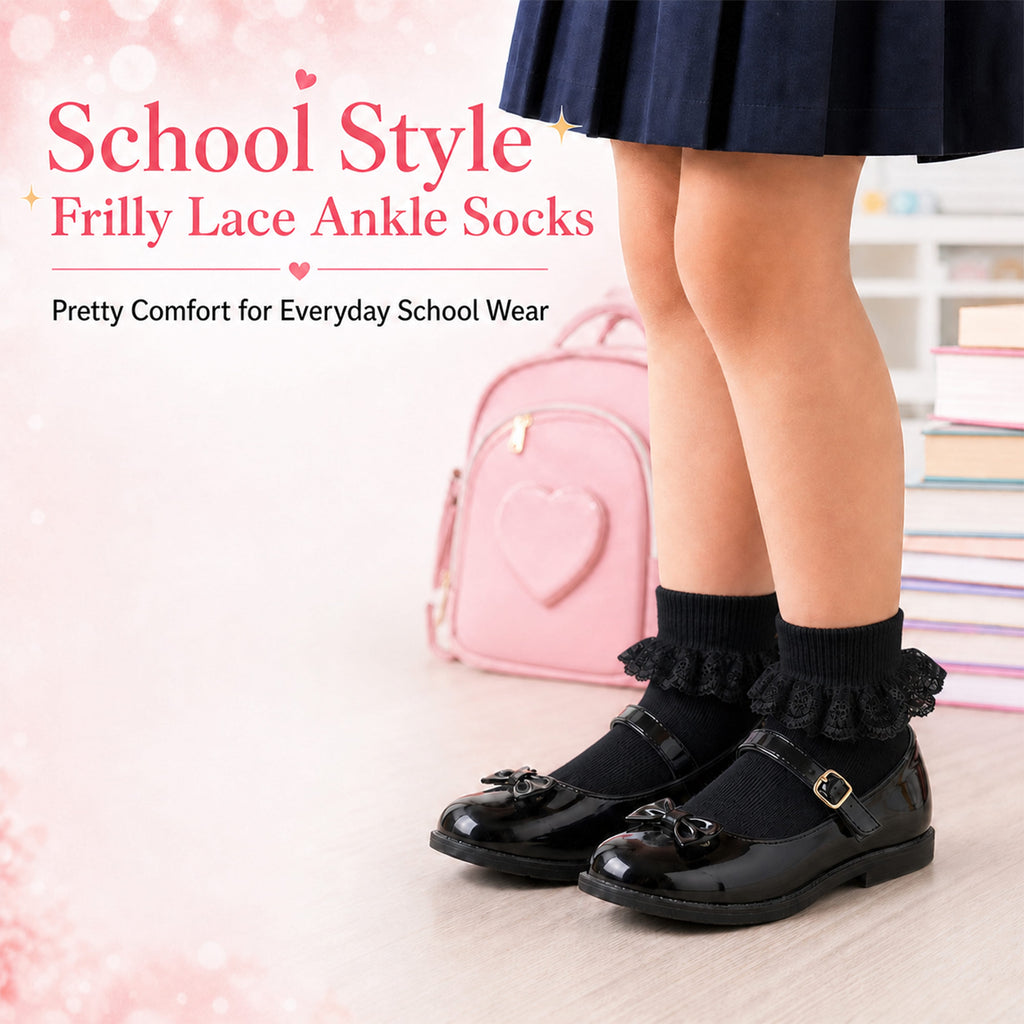 Sock Stack 6 Pairs Black Girls Tutu Frilly Ankle Socks With Lace And Bow Super Soft