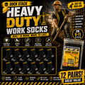 Sock Stack Men's Heavy Duty Work Socks 12 Pairs Cushion Sole Reinforced Toe Heel Black Breathable Cotton Rich Everyday Pack