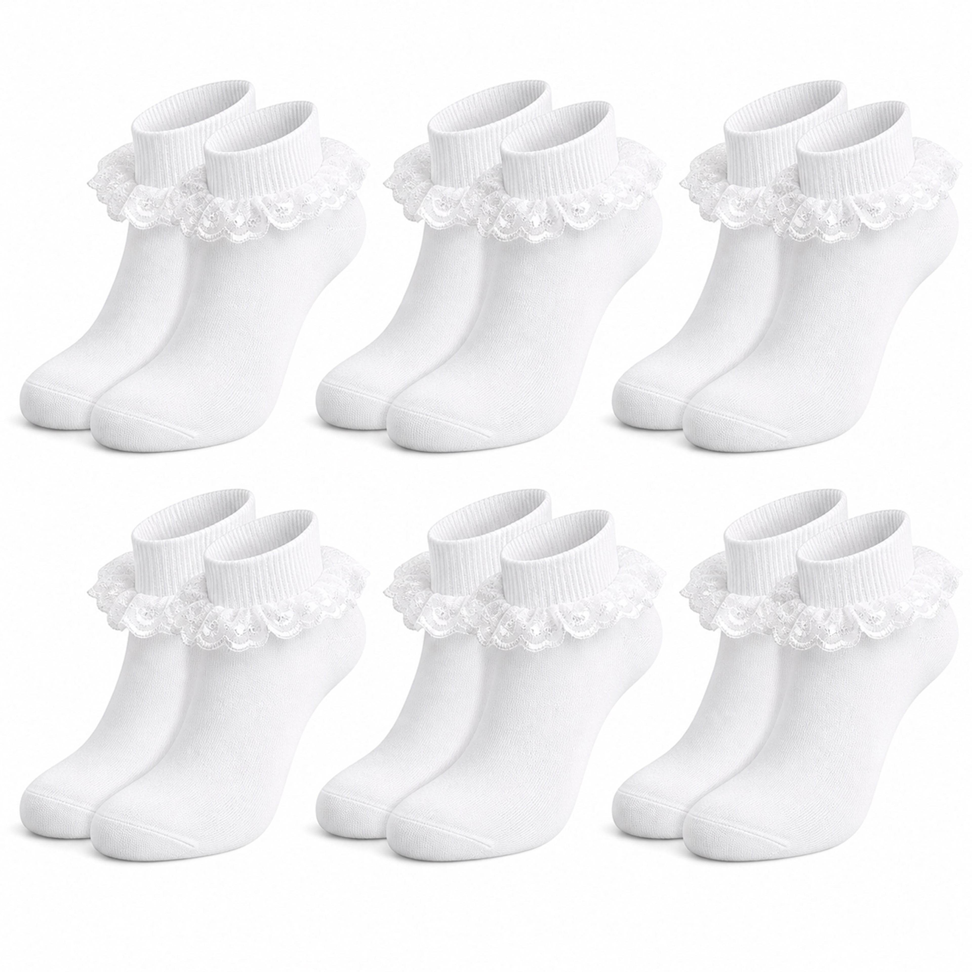 Sock Stack White Girls Tutu Frilly Ankle Socks With Lace And Bow 6 Pairs Cotton Rich