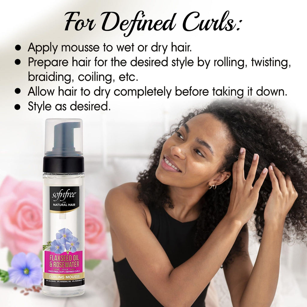SOF N' FREE Curling Mousse with Flaxseed Oil & Rosewater – Natural Curl Definer Pack of 3 (6.76 fl oz each)