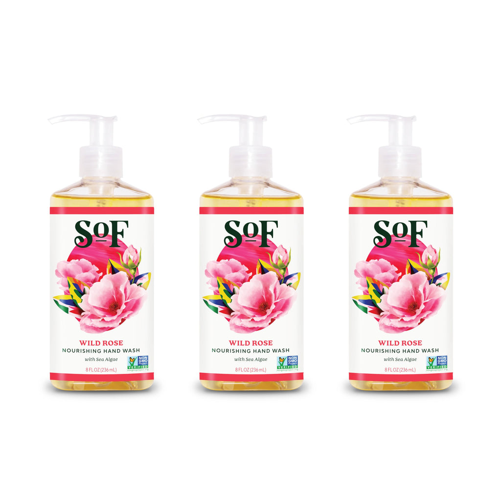 South Of France SoF Nourishing Hand Wash – Wild Rose, Sea Algae + Coconut & Olive Oil | Vegan & Non-GMO | 3 x 8oz