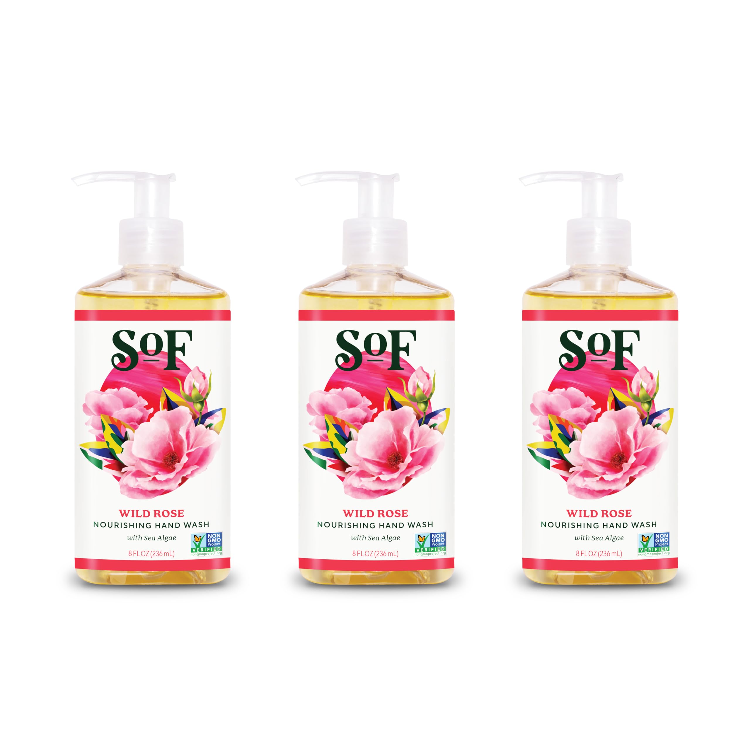 South Of France SoF Nourishing Hand Wash – Wild Rose, Sea Algae + Coconut & Olive Oil | Vegan & Non-GMO | 3 x 8oz
