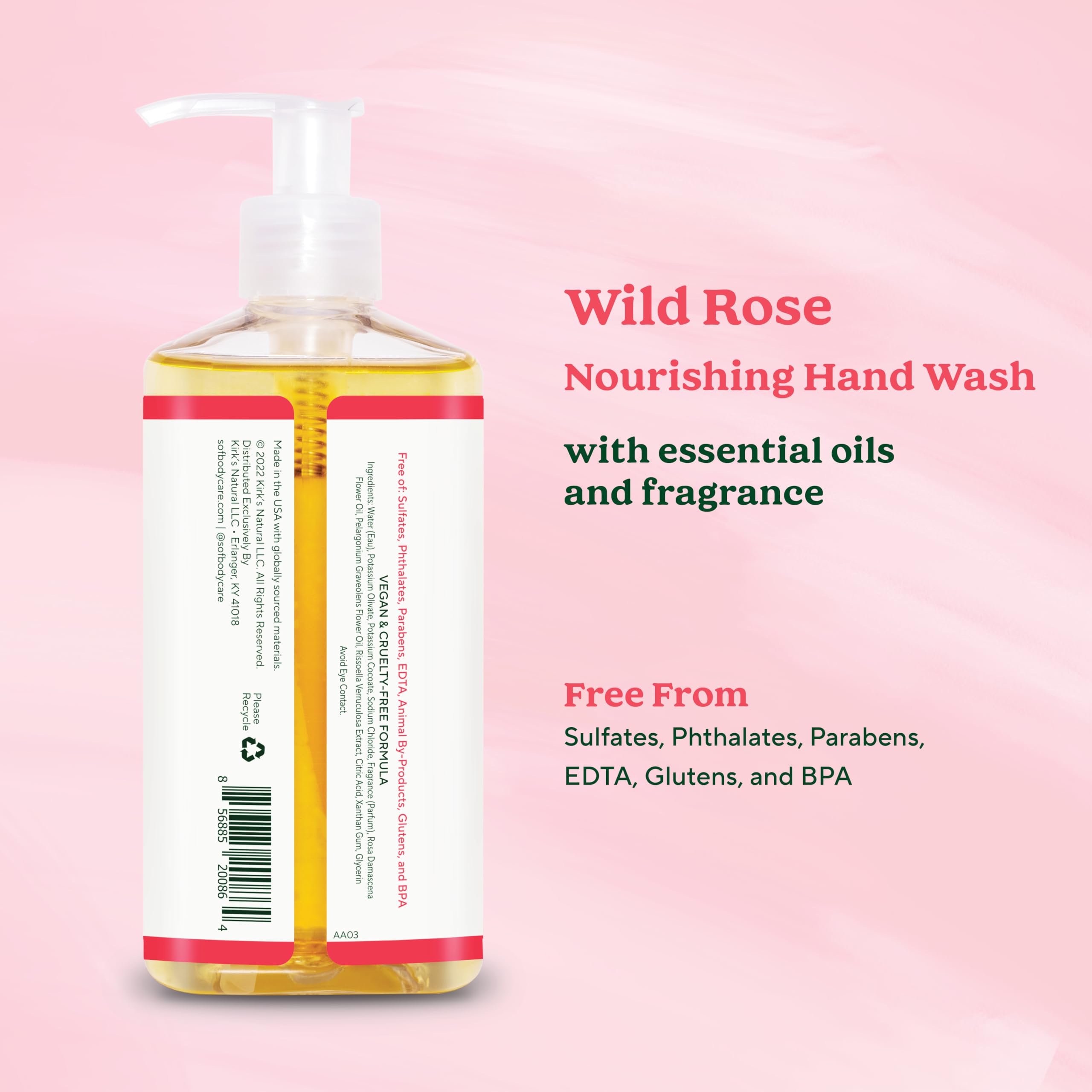 South Of France SoF Nourishing Hand Wash – Wild Rose, Sea Algae + Coconut & Olive Oil | Vegan & Non-GMO | 3 x 8oz