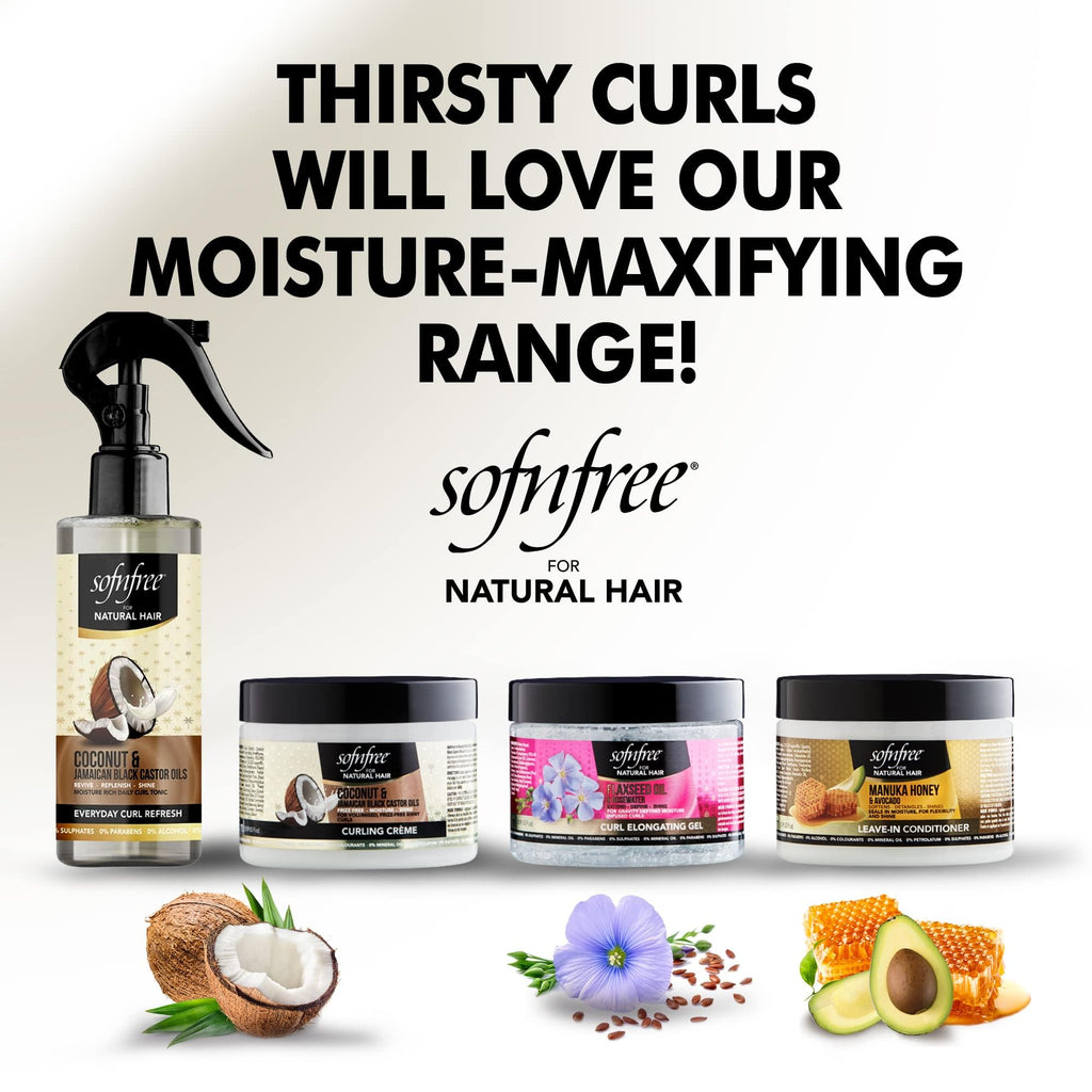 SOFNFREE Coconut & Jamaican Black Castor Oil Curl Refresher Spray – Everyday Moisture for Curly Hair (Pack of 3)