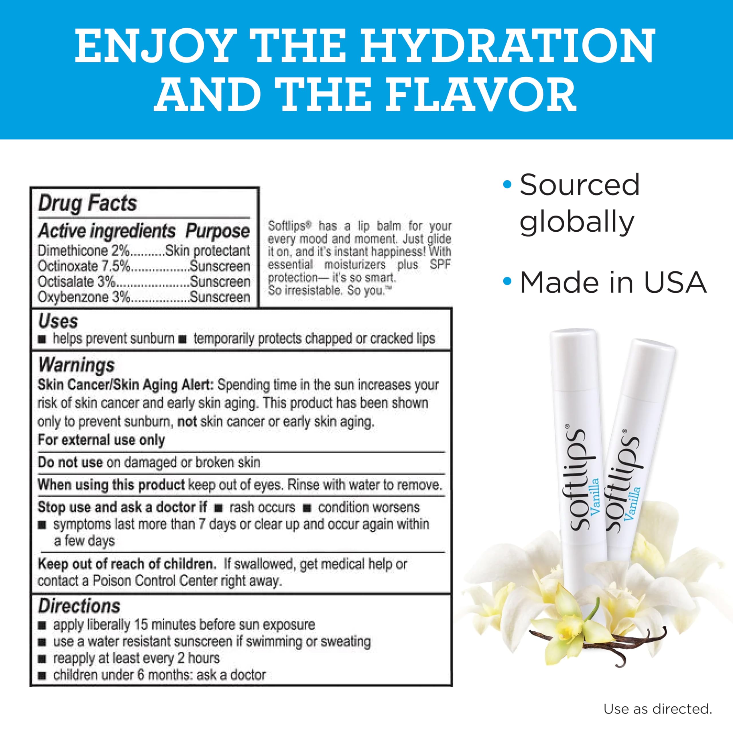 SoftLips Vanilla Lip Protectant SPF 20 – Hydrating Lip Balm (2-Pack)