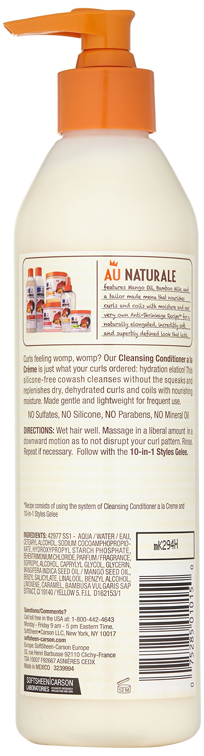 SoftSheen Dark and Lovely Au Natural Anti-Shrinkage Cleansing Conditioner A La Creme, 13.5 fl oz