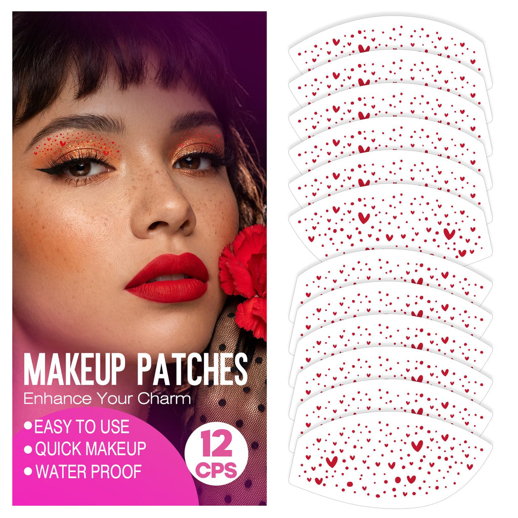 Sokfone Valentine Eye Speckles & Glitter Freckles Patches – Red Heart Design (6 Pairs)