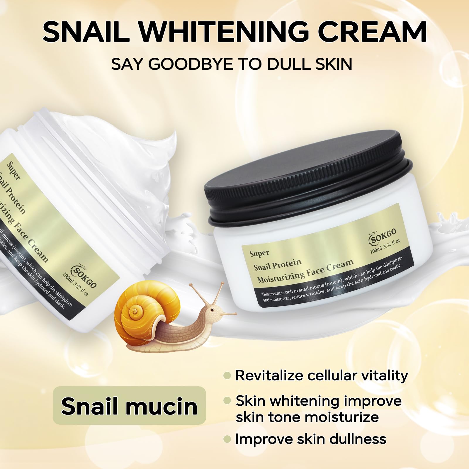 Sokgo Snail Mucin Cream | Revitalizing Hydrating Moisturizer for All Skin Types