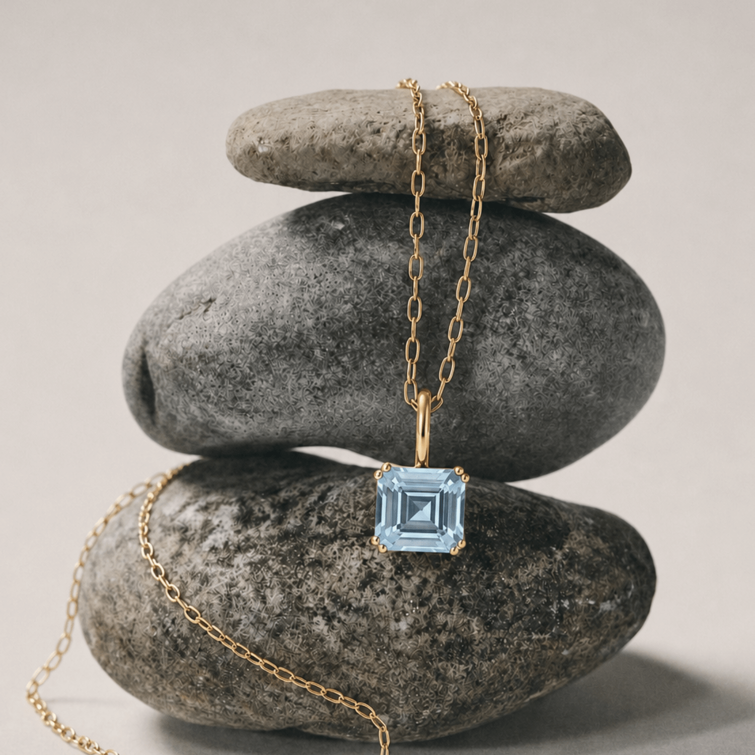 Large Gold Blue Topaz Necklace - Astrid
