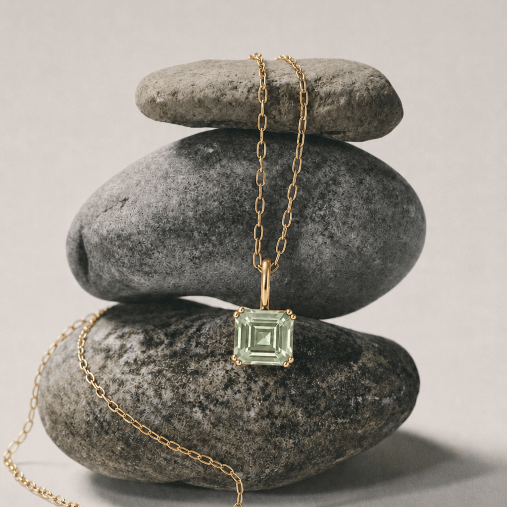 Large Gold Green Quartz Necklace - Giselle