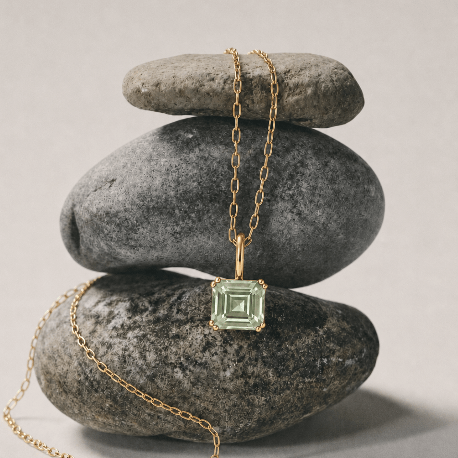 Large Gold Green Quartz Necklace - Giselle