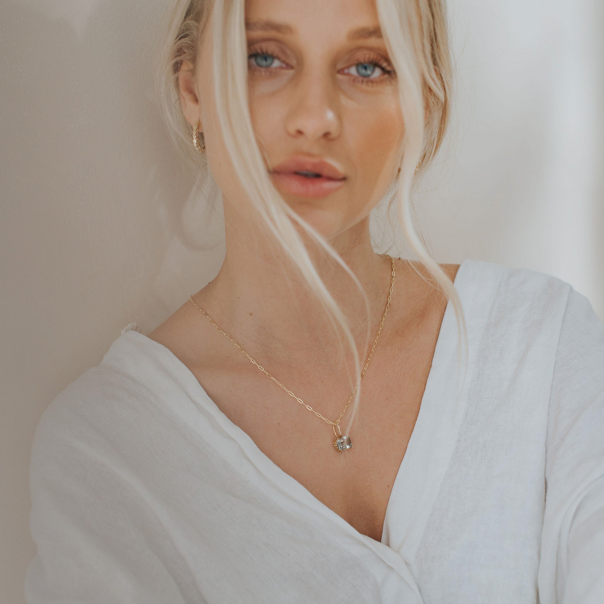 Large Gold Green Quartz Necklace - Giselle