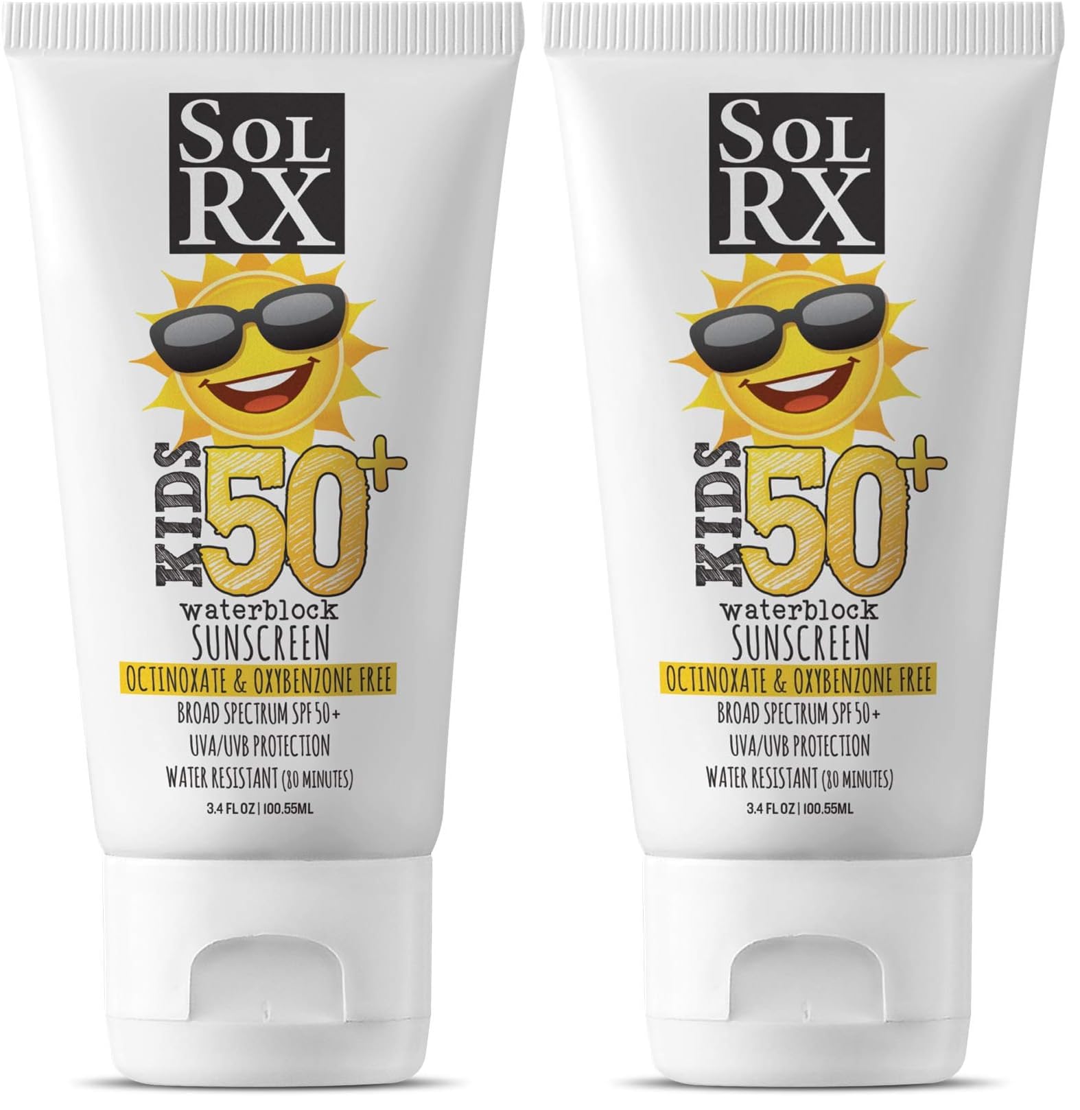 SolRX KID'S SPORT Sunscreen SPF 50+ | Oxybenzone Free, Reef Safe, Face & Body, Pack of 2