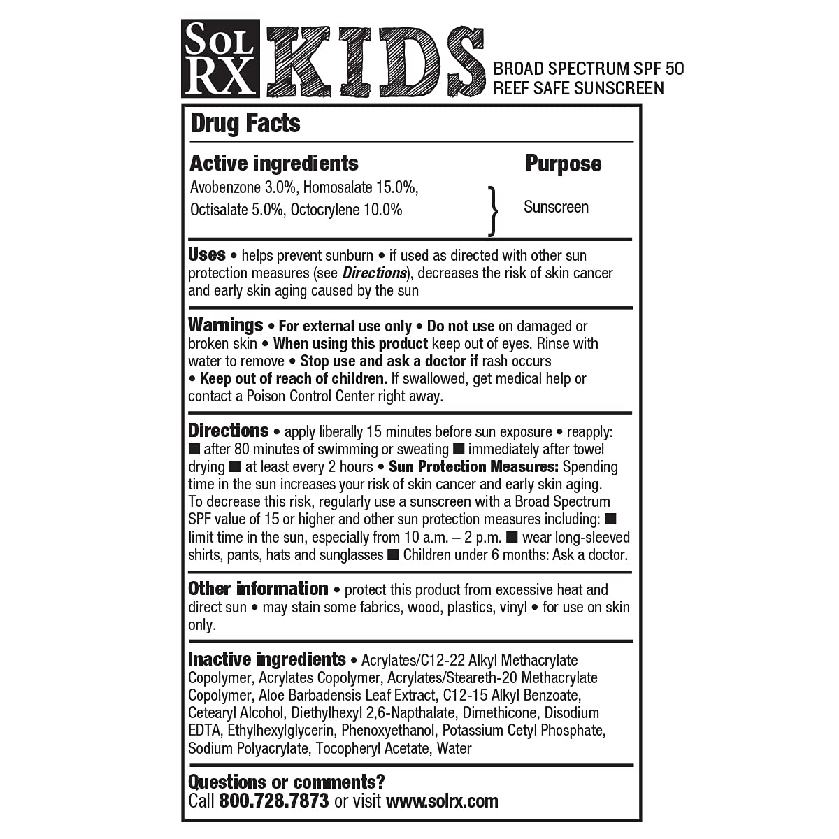 SolRX KID'S SPORT Sunscreen SPF 50+ | Oxybenzone Free, Reef Safe, Face & Body, Pack of 2