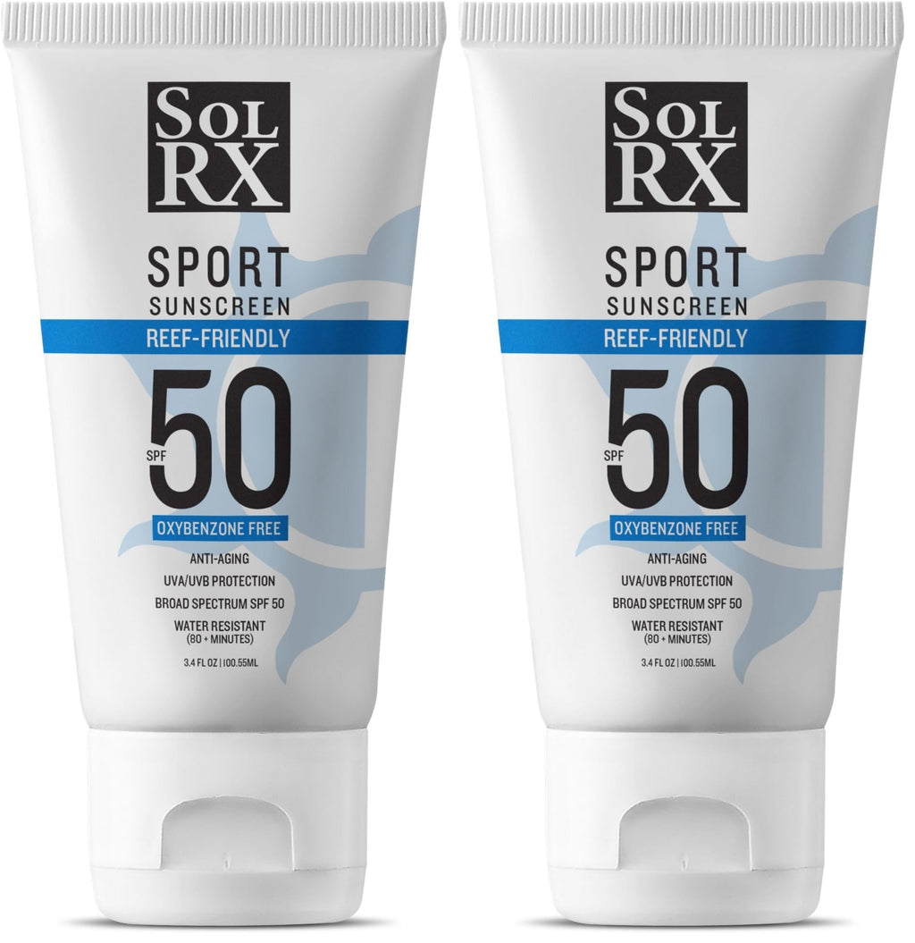 SolRX SPORT SPF 50 Sunscreen – Oxybenzone Free, Fragrance Free, Reef Friendly (Pack of 2)