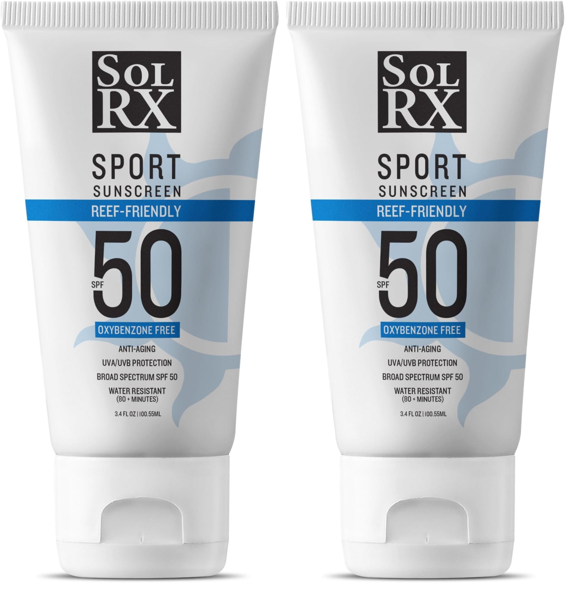SolRX SPORT SPF 50 Sunscreen – Oxybenzone Free, Fragrance Free, Reef Friendly (Pack of 2)
