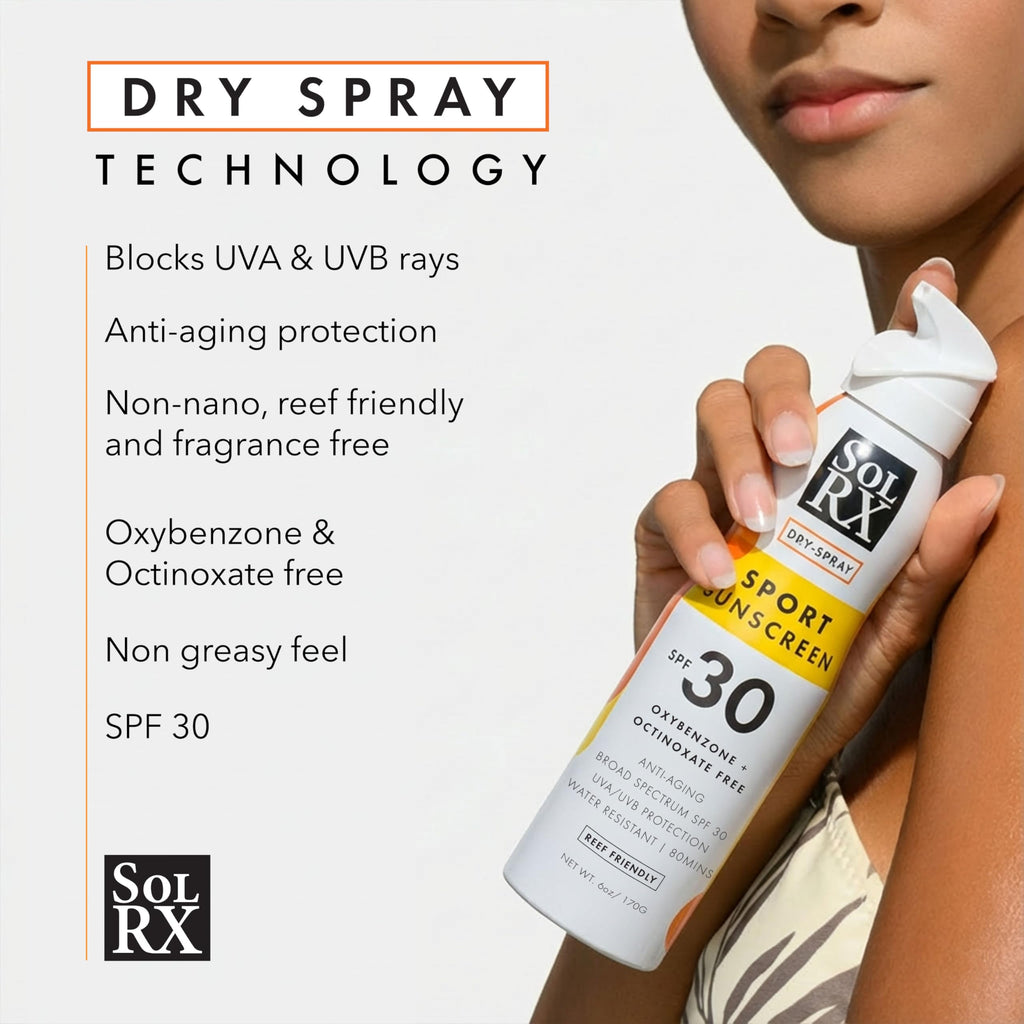 SolRX Sport Sunscreen SPF 30 Dry Spray | Reef-Friendly & Fast-Drying