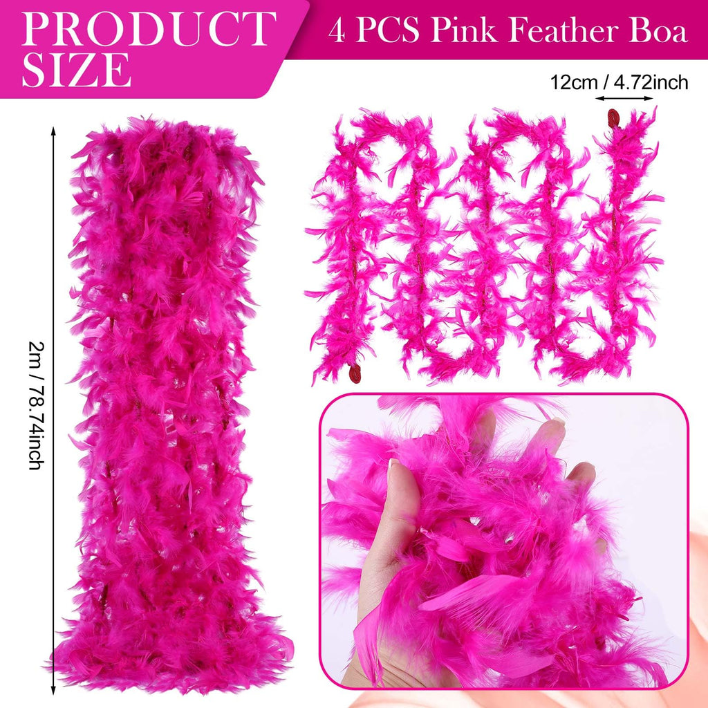 Solsew 8-Piece Hawaii Flamingo Headband & Pink Feather Boa Set | Flamingo Headdress for Carnival & Summer Parties
