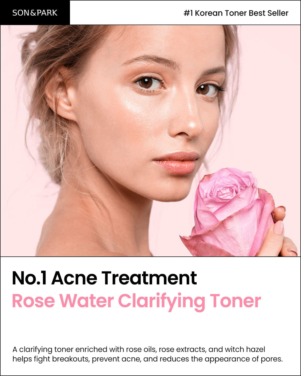 SON&PARK Beauty Water 2 Pack Set 340ml | Rose Water Toner with Witch Hazel | Hydrating Exfoliating Cleanser