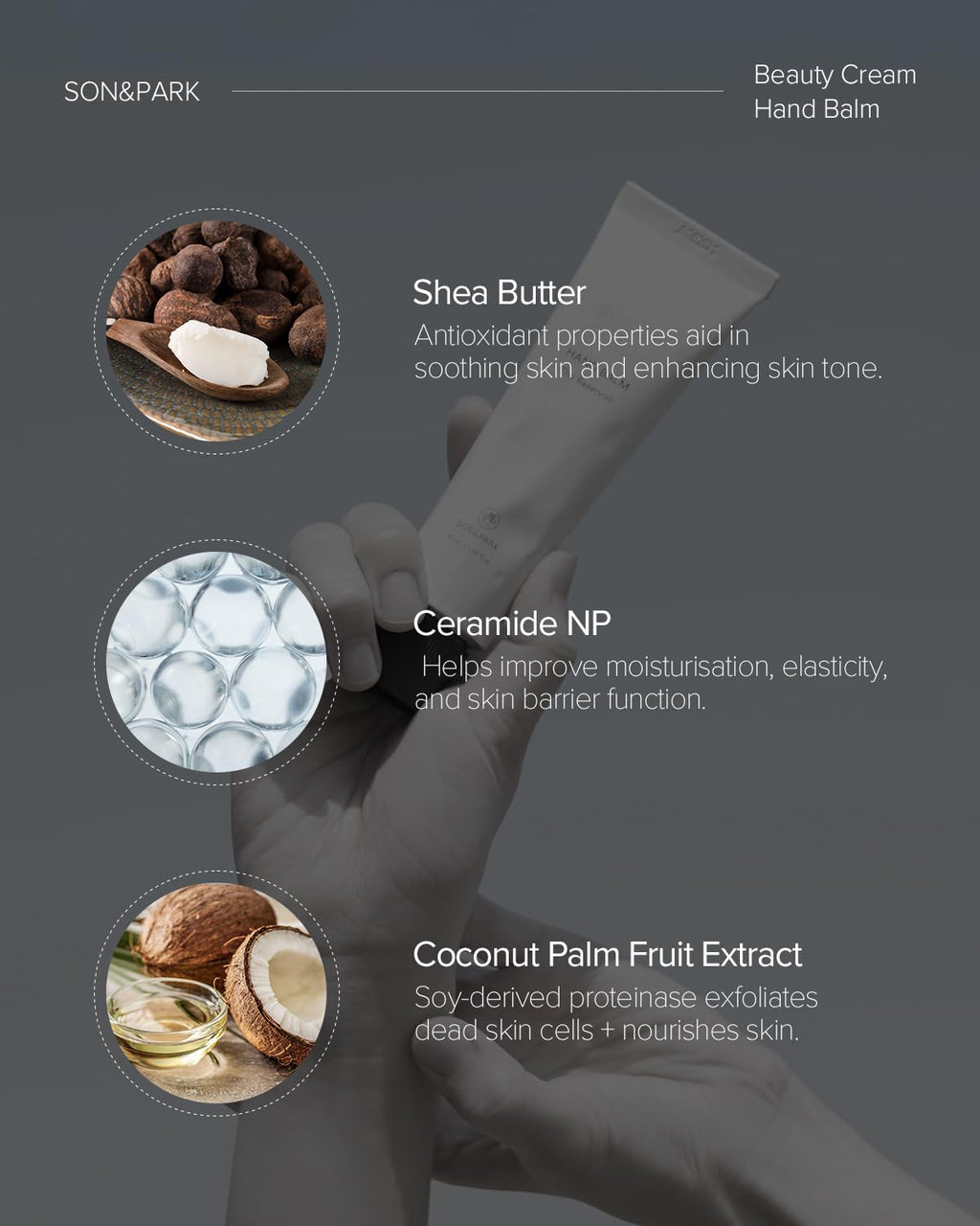 SON&PARK Beauty Water Vegan Hand Balm Cream – Instant Relief Moisturizing Hand Lotion (50 mL) | On-the-Go Hydration