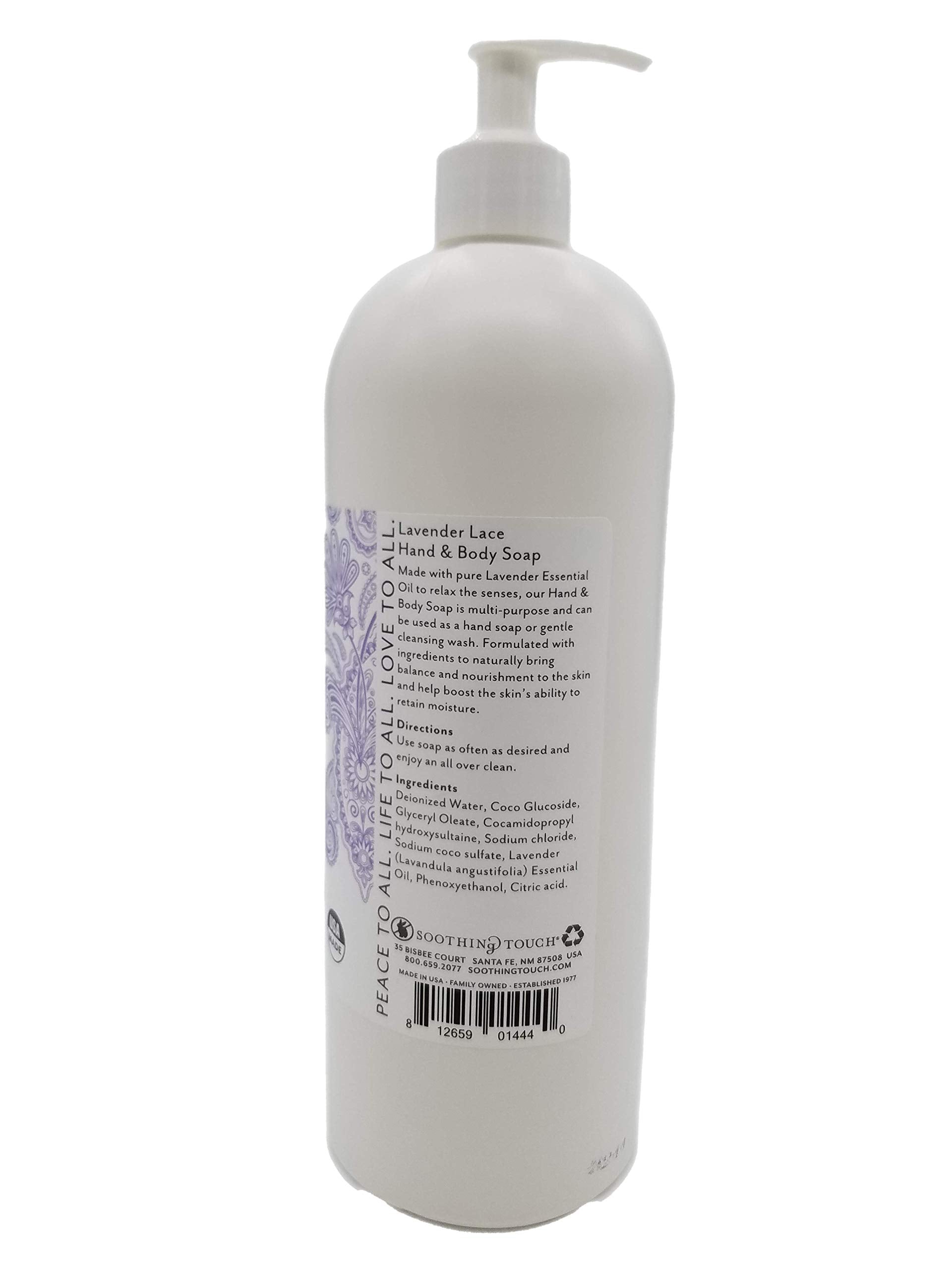 Soothing Touch Lavender Lace Hand & Body Soap – 32 oz, Professional Grade Lavender Oil, Vegan & Paraben Free