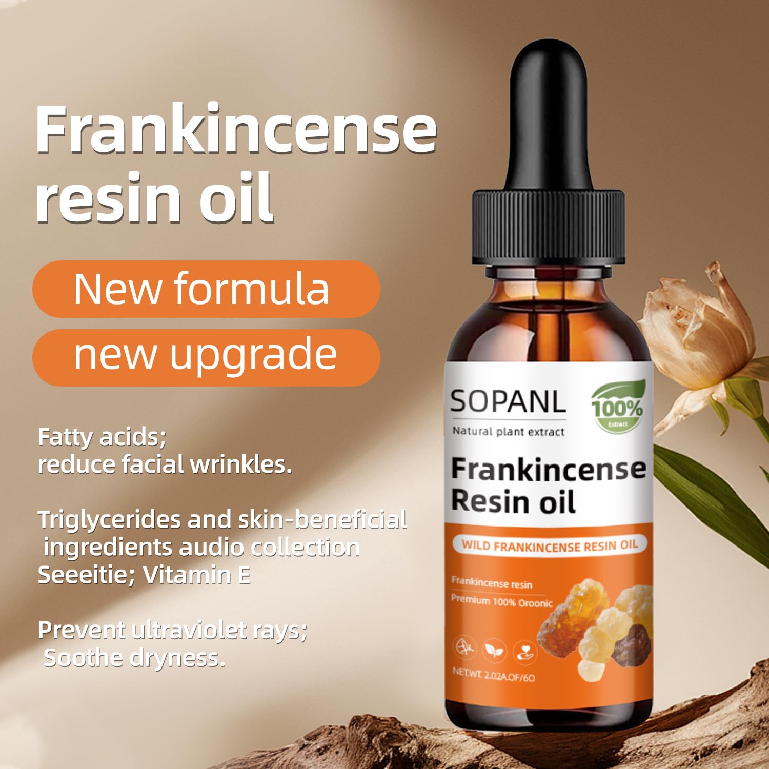 SOPANL Organic Frankincense Resin Oil for Face – Hydration, Smoothing & Soothing, 2 Fl Oz