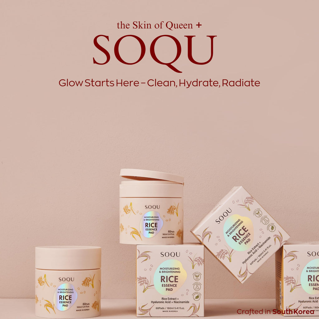 SOQU Rice Essence Pads – Brightening & Hydrating Facial Pads (60 Count, 160ml) | Made in Korea