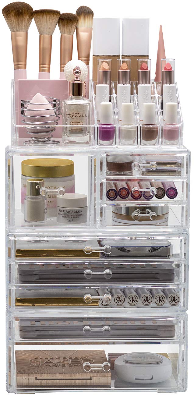 Sorbus Large Clear Makeup Organizer - Detachable 4-Piece Set for Vanity