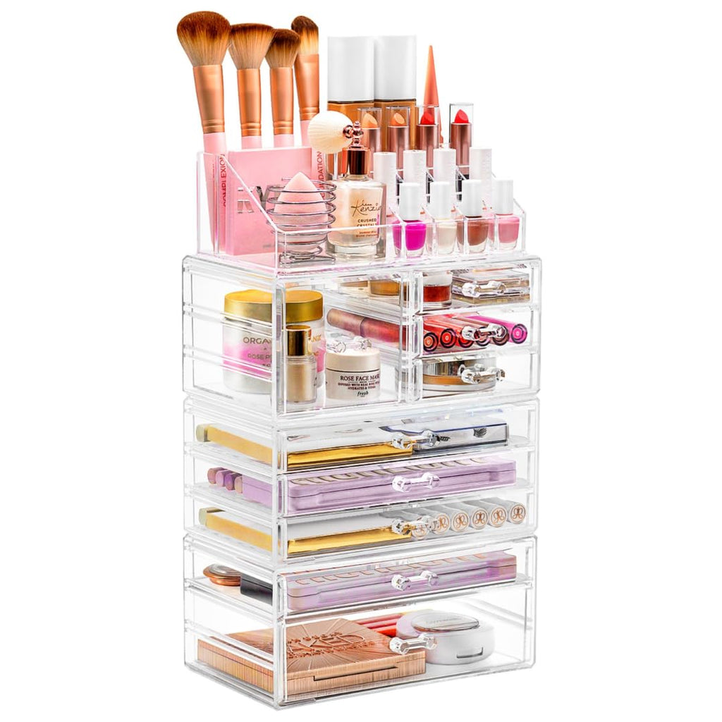 Sorbus Large Clear Makeup Organizer - Detachable 4-Piece Set for Vanity