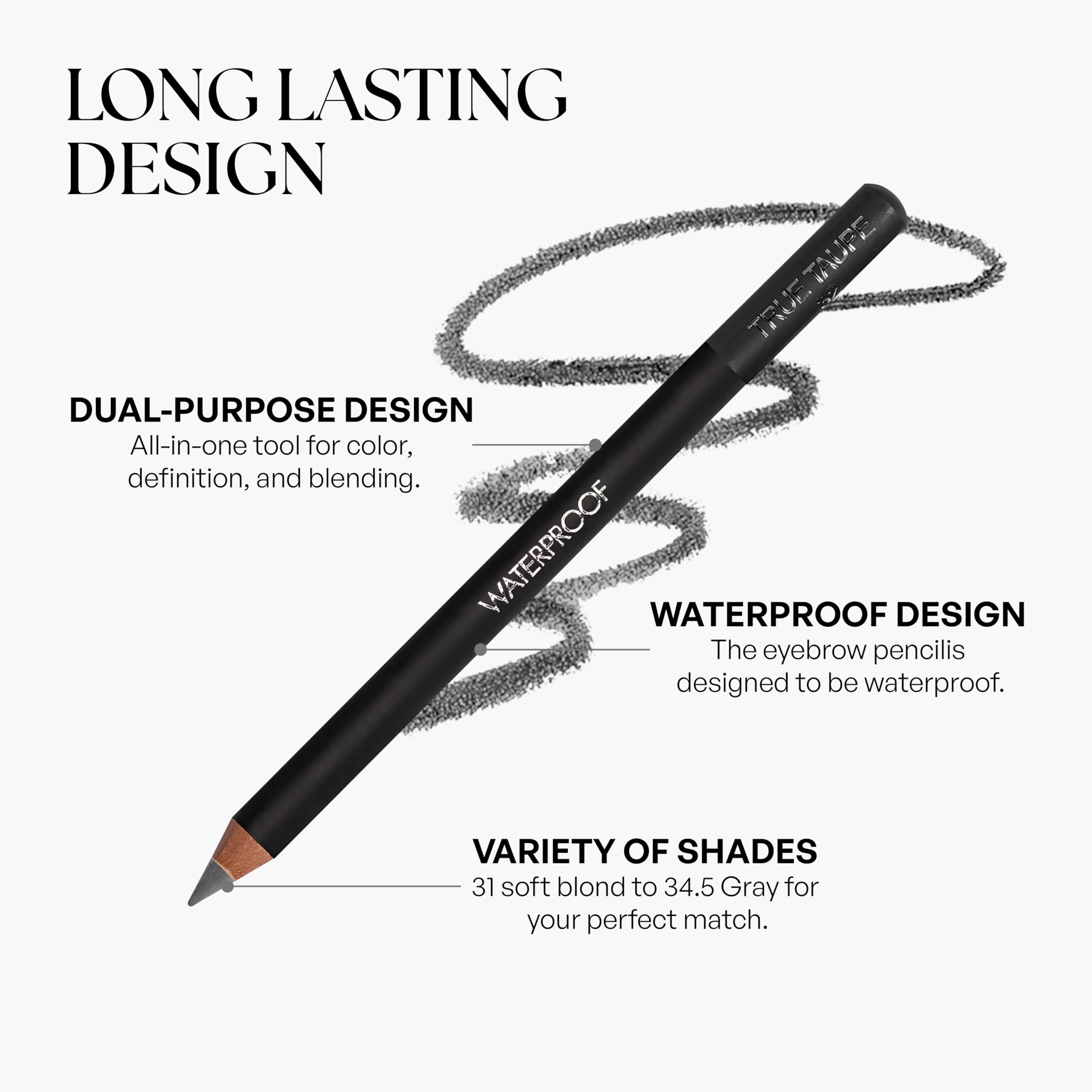SORMÉ Waterproof Eyebrow Pencil – Soft Gray 0.04 oz | Dual-Ended Pencil & Brush