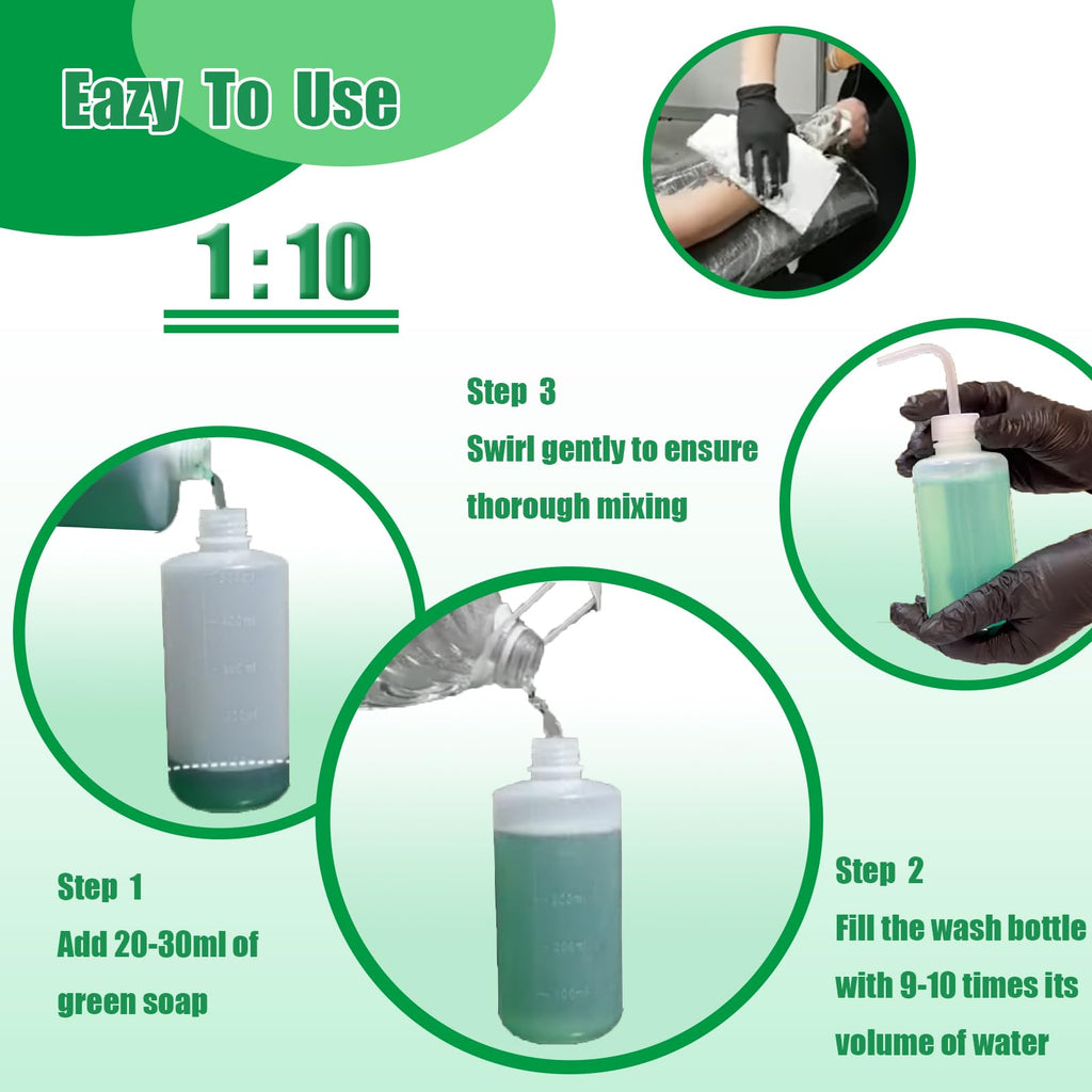 Sotica Green Soap Tattoo Kit – 8oz/250ml Squeeze Bottle, Vegan Gentle Aftercare for Tattooing & Piercing