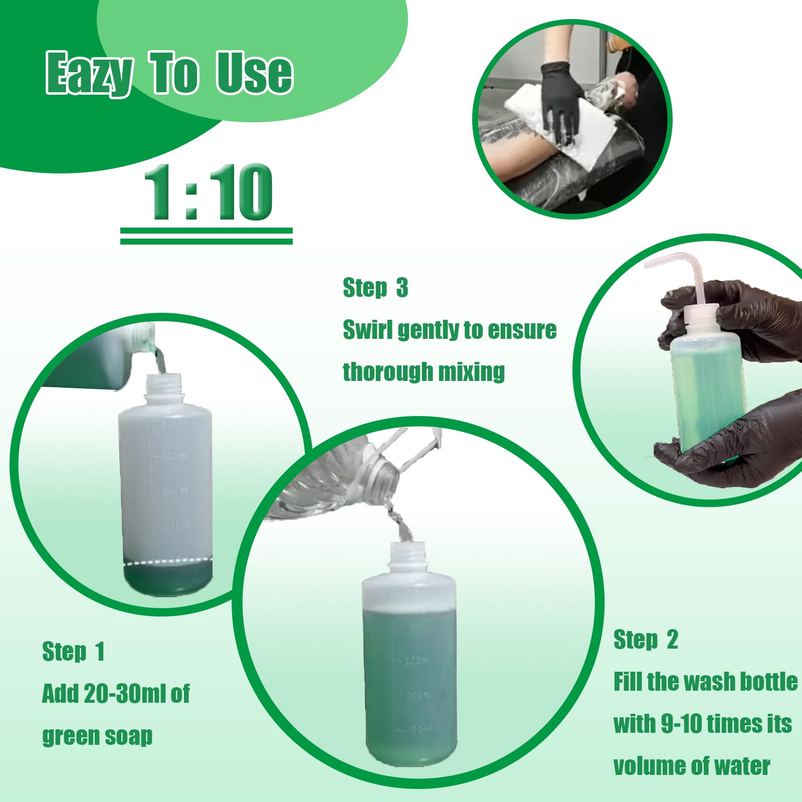 Sotica Green Soap Tattoo Kit – 8oz/250ml Squeeze Bottle, Vegan Gentle Aftercare for Tattooing & Piercing