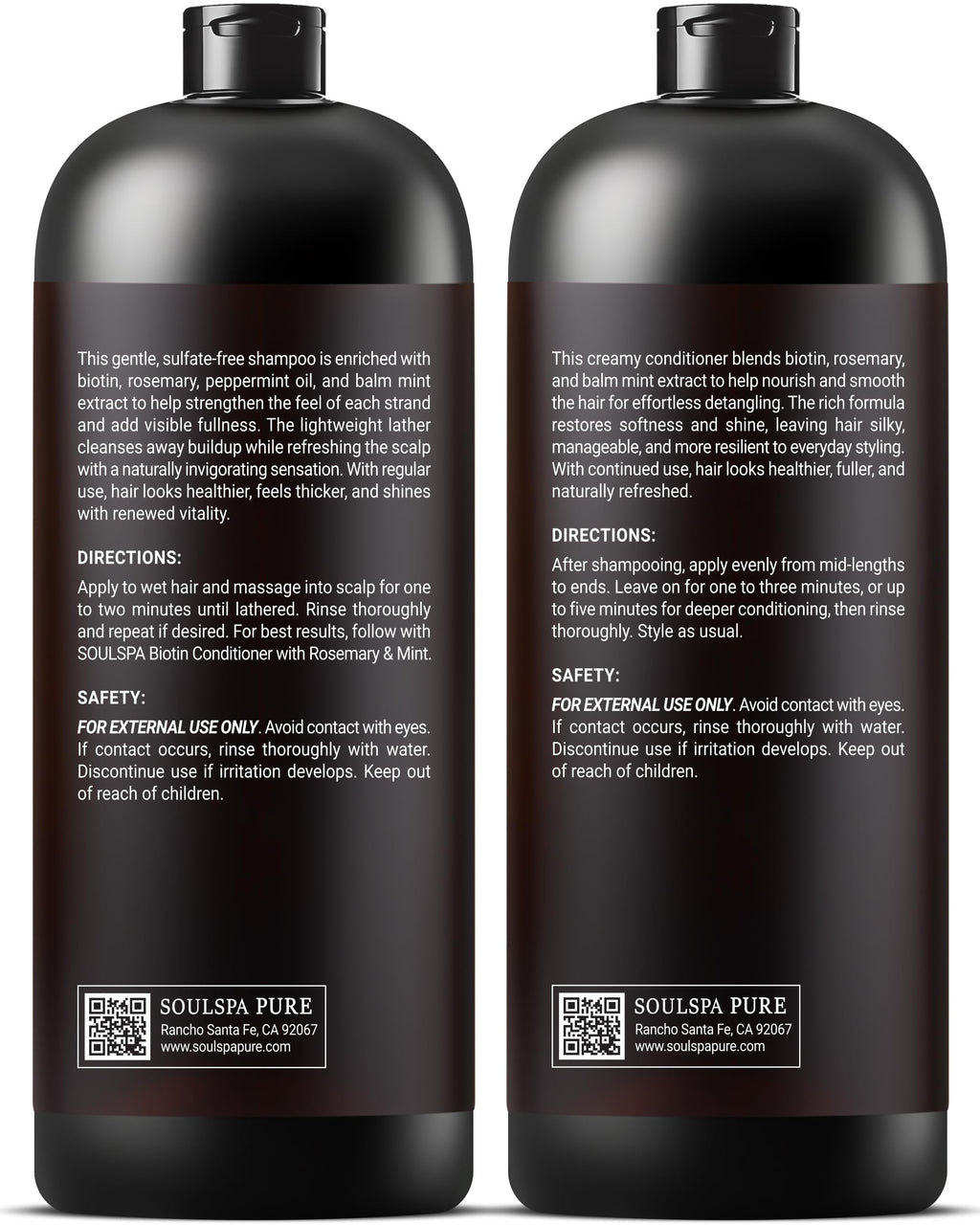 SOULSPA PURE Biotin Shampoo & Conditioner Set – 16 oz Each | Rosemary & Mint