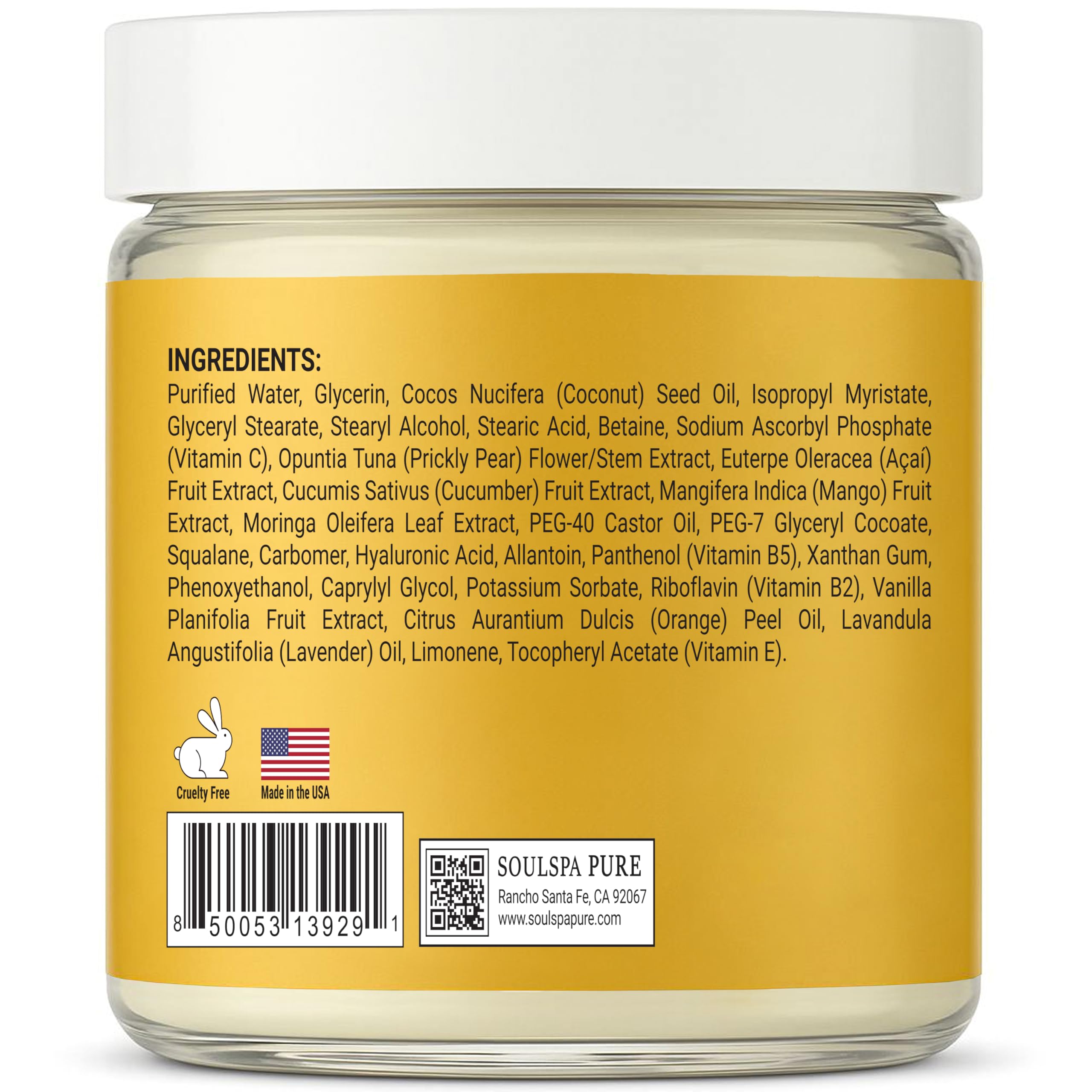 SOULSPA PURE Hydrating Face Mask – Overnight Mask with Hyaluronic Acid, Vitamin C, Squalane & Prickly Pear