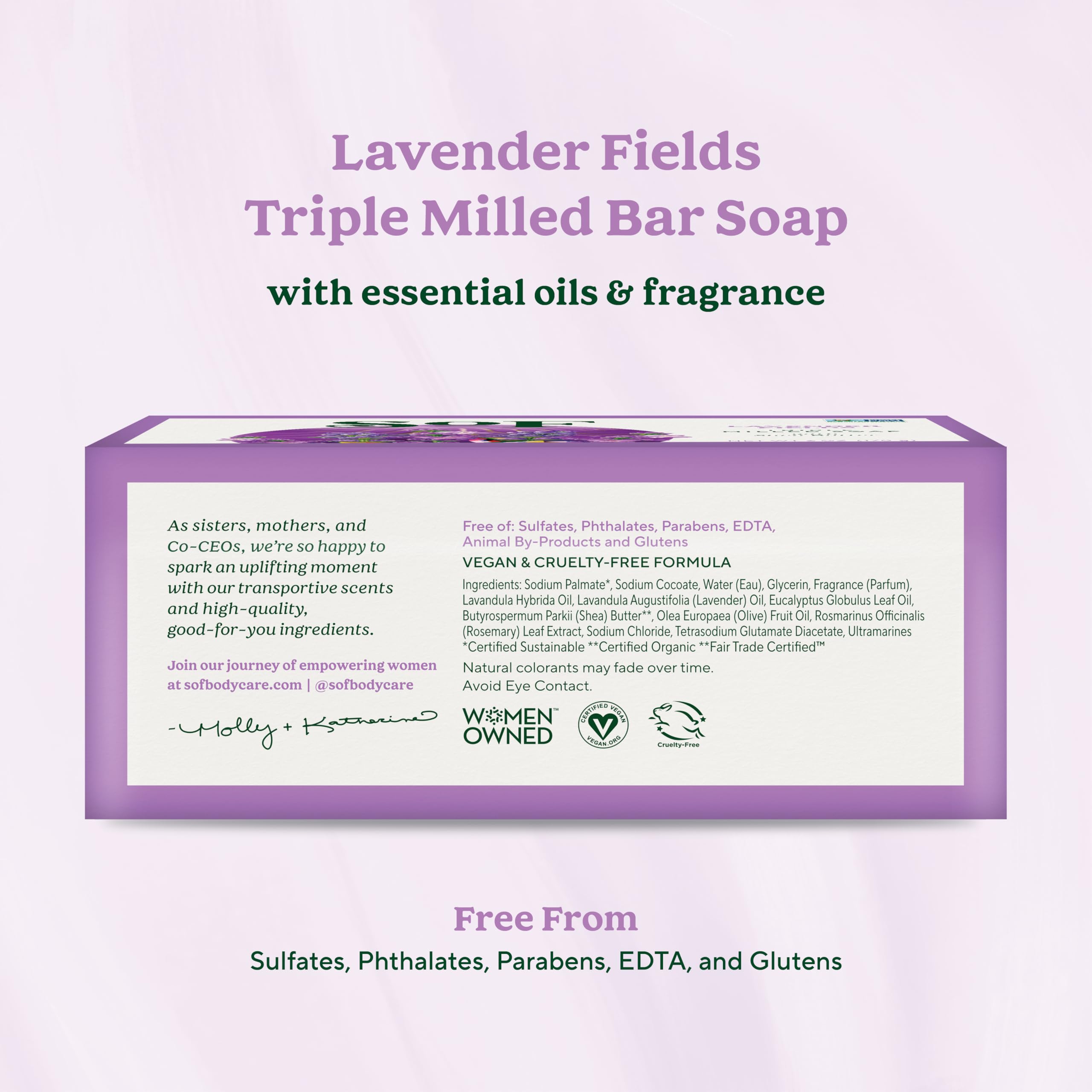 South Of France SoF Lavender Fields Triple-Milled Bar Soap – Coconut Oil & Organic Shea Butter, Vegan & Non-GMO | 6 oz Bar (Set of 6)